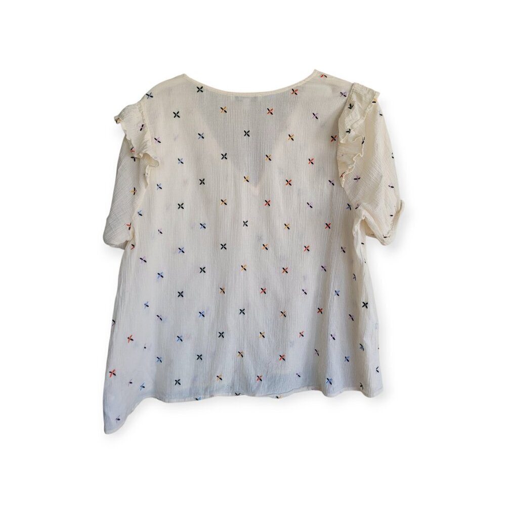 Madewell Rainbow Embroidered Cotton Blouse Ruffle Sleeve Boho Top Size L - Picture 7 of 14